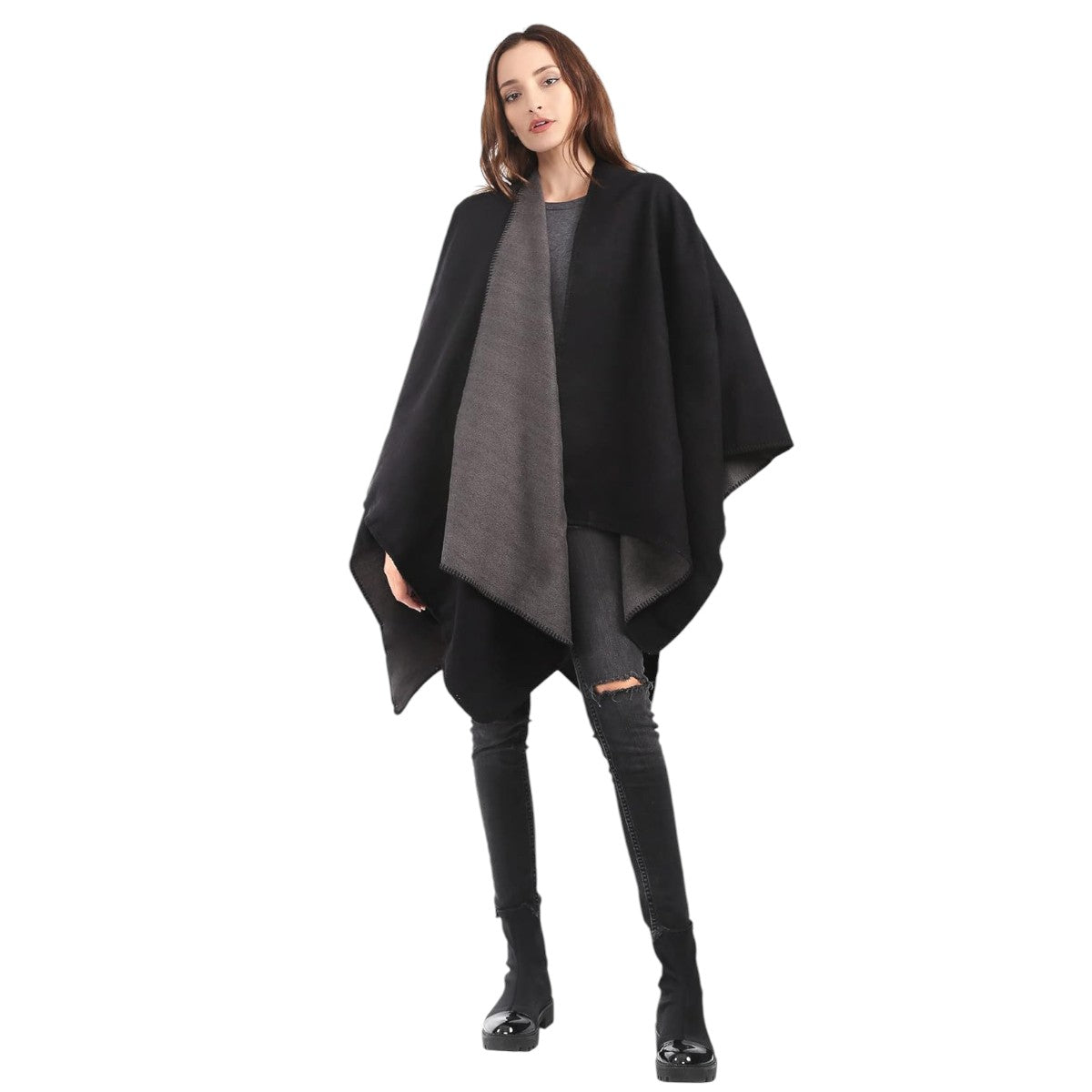 Luxury Ladies Printed Poncho Cape Reversible Oversized Shawl