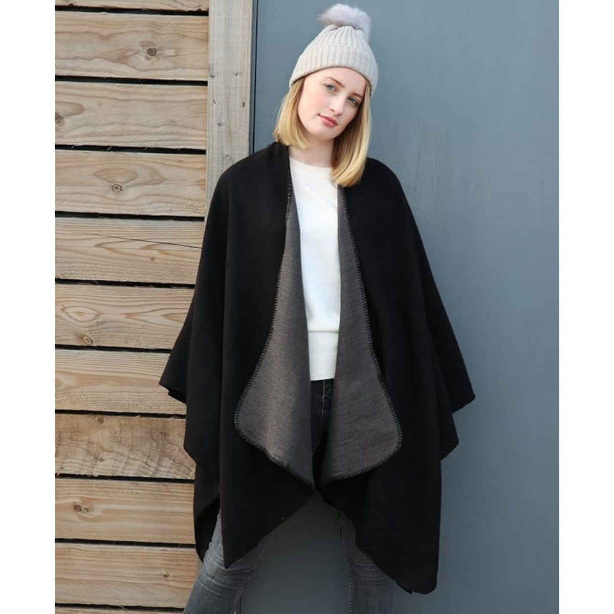 Luxury Ladies Printed Poncho Cape Reversible Oversized Shawl