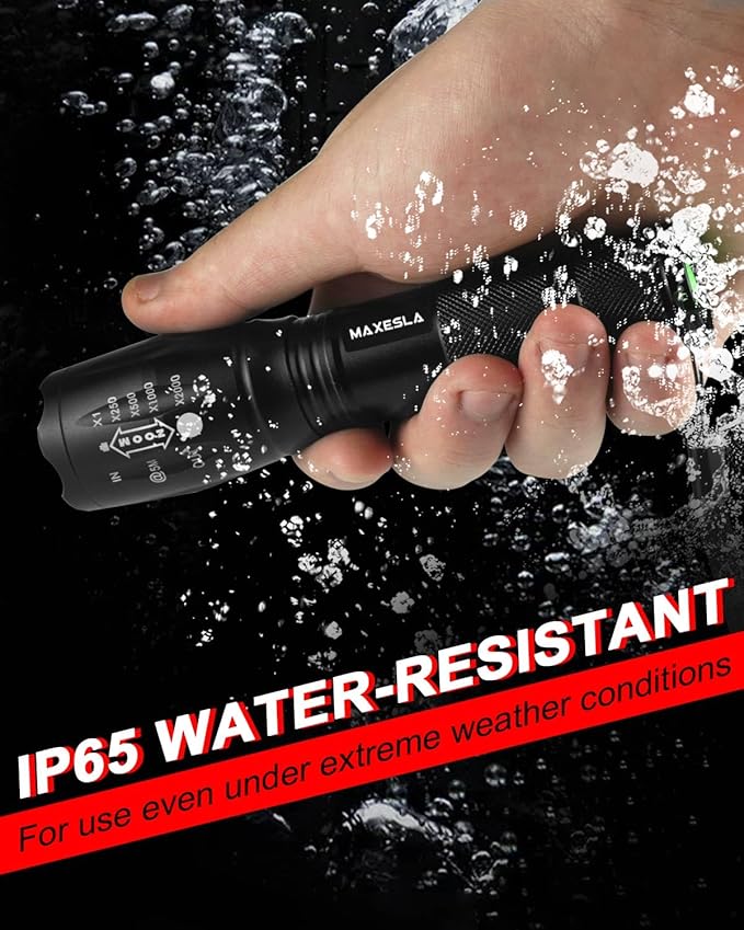 Maxesla - 2 Pack LED Mini Tactical Torches 2000 Lumens Zoomable Water Resistant 5 Modes