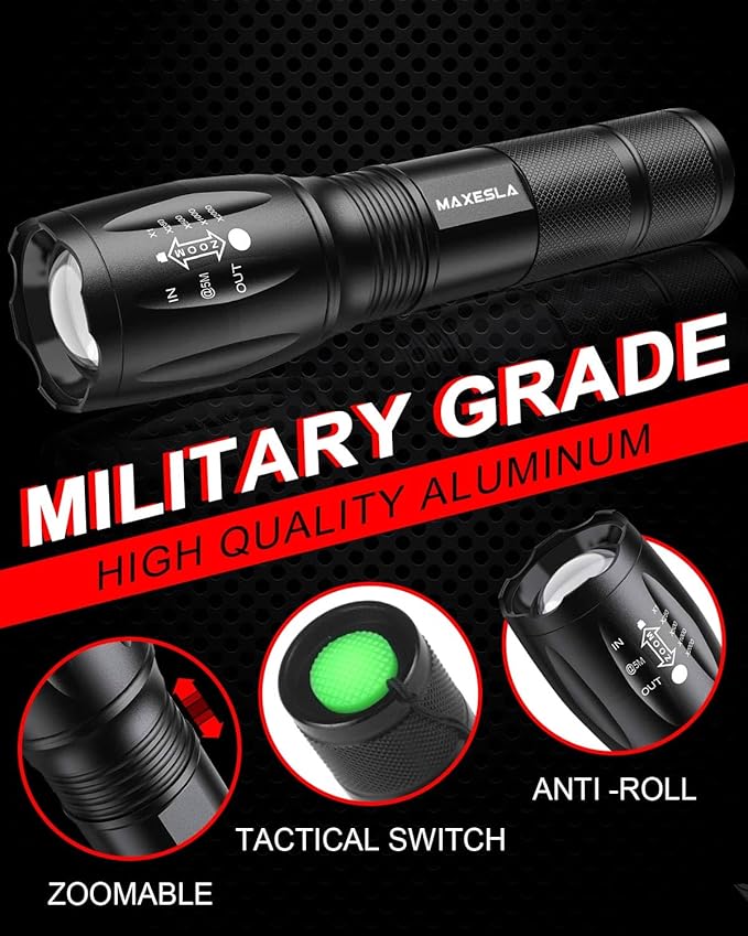 Maxesla - 2 Pack LED Mini Tactical Torches 2000 Lumens Zoomable Water Resistant 5 Modes