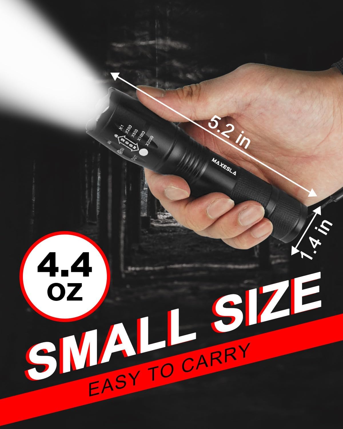 Maxesla - 2 Pack LED Mini Tactical Torches 2000 Lumens Zoomable Water Resistant 5 Modes