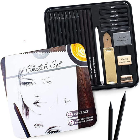 MozArt - Artists’ Sketch Set – 22 Pieces Premium Sketch Kit