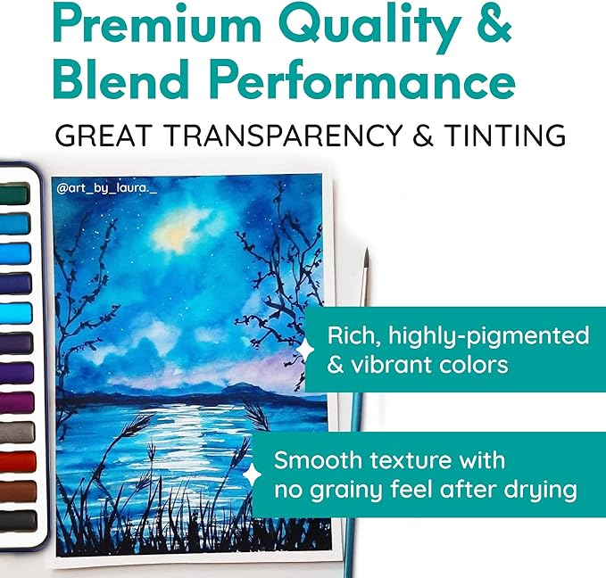 MozArt Watercolour Paint Essential Set - 24 Colors With Pan and Paintbrush