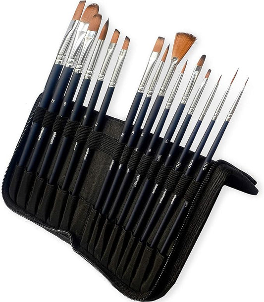 MozArt - Watercolour Brushes - 15 Pack with Premium Organizing Case