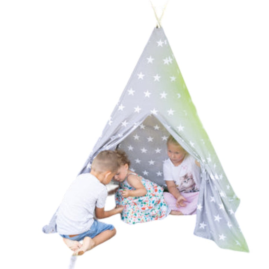 Grey White Stars 140cm Wooden Teepee Wigwam Triangle Play Tent