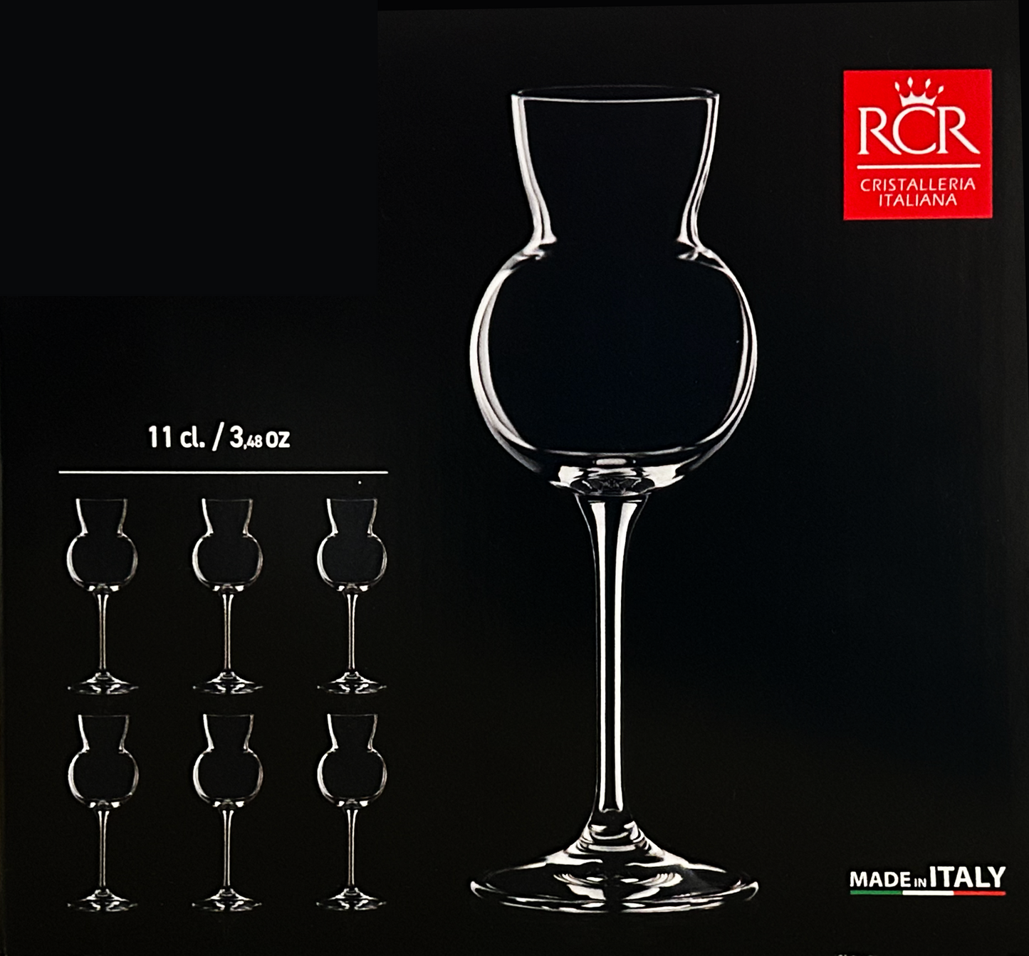 RCR ‘Invino’ Set of 6 Crystal Italian Glasses with Stem (11cl) Spirits/Port/Brandy/Limoncello/Grappa/Sherry Dishwasher Safe