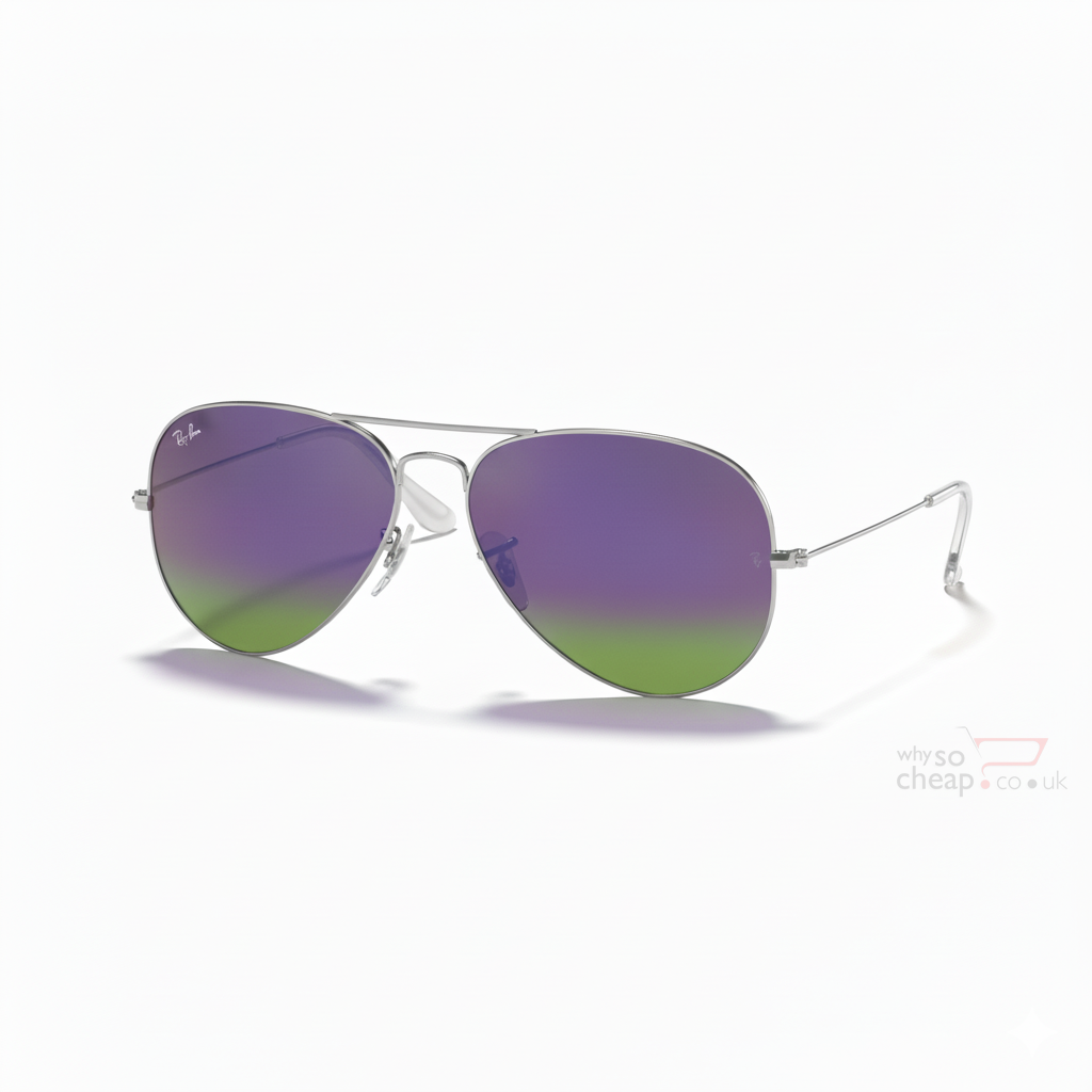 Ray-Ban Aviators RB3025 Flash Lens Mirrored Silver Purple Green, Silver Frame 58mm Lens