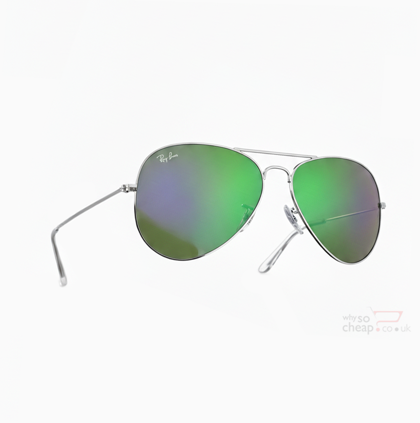 Ray-Ban Aviators RB3025 Flash Lens Mirrored Silver Purple Green, Silver Frame 58mm Lens