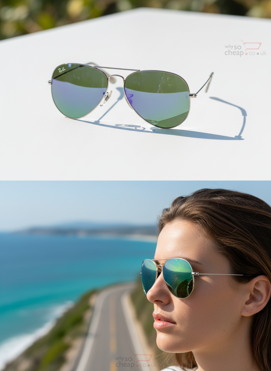 Ray-Ban Aviators RB3025 Flash Lens Mirrored Silver Purple Green, Silver Frame 58mm Lens