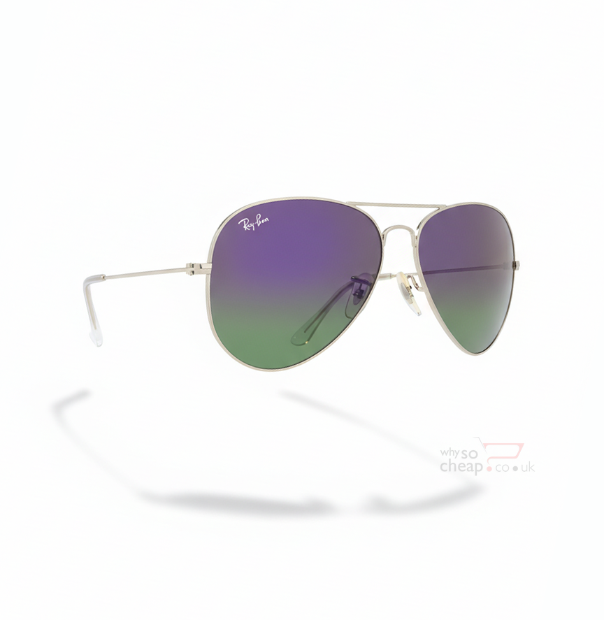 Ray-Ban Aviators RB3025 Flash Lens Mirrored Silver Purple Green, Silver Frame 58mm Lens