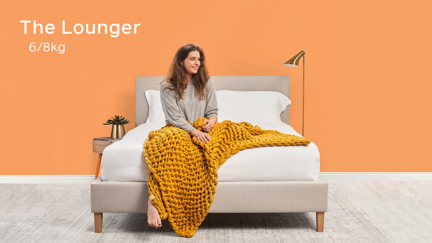 Remy Sleep Weighted Blanket 6kg Mustard Yellow – The Lounger 100 x 150 cm, Chunky Knit 100% Cotton