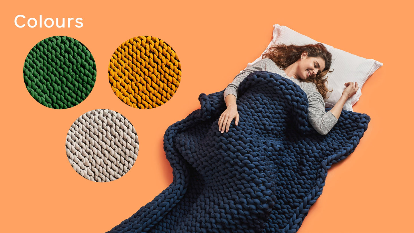 Remy Sleep Weighted Blanket 6kg Mustard Yellow – The Lounger 100 x 150 cm, Chunky Knit 100% Cotton