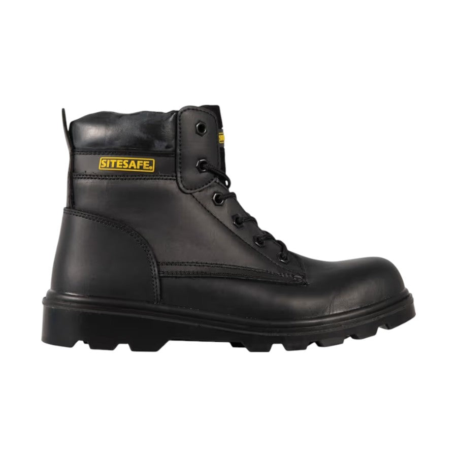 Sitesafe Trucker Metal Safety Leather Boots, Steel Toe Cap, S1P - Size 7, Black, Unisex