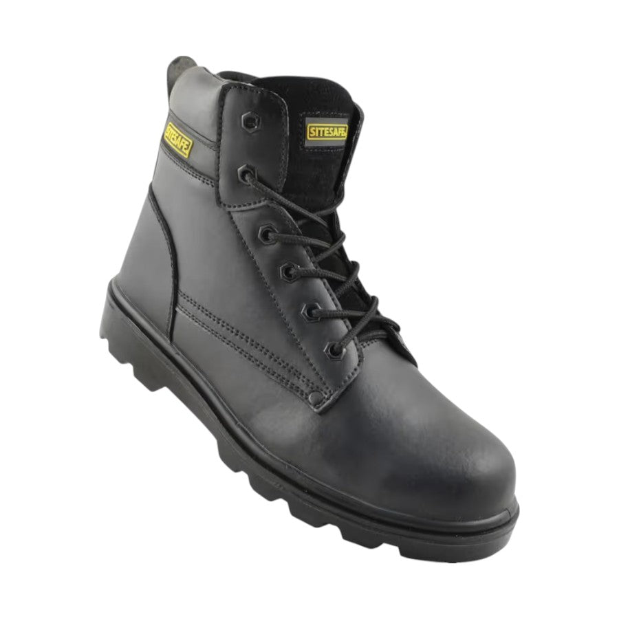 Sitesafe Trucker Metal Safety Leather Boots, Steel Toe Cap, S1P - Size 7, Black, Unisex