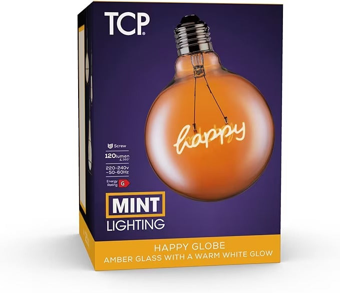 TCP 120L E27 G125 Happy Globe LED Warm White Light Bulb, Clear