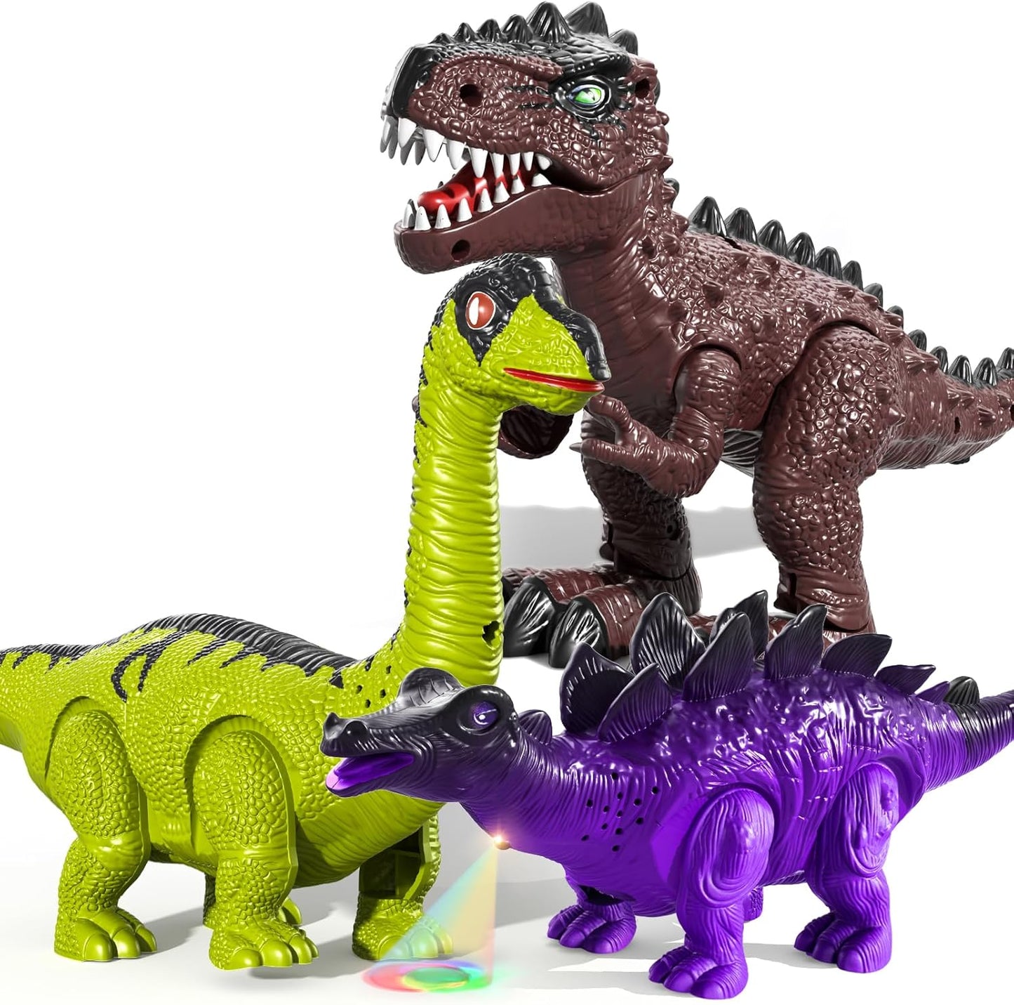 TEMI 3 Pack Electric Walking Dinosaur Toys with Roar Sounds and Lights, Realistic Robot T-rex for Toddler