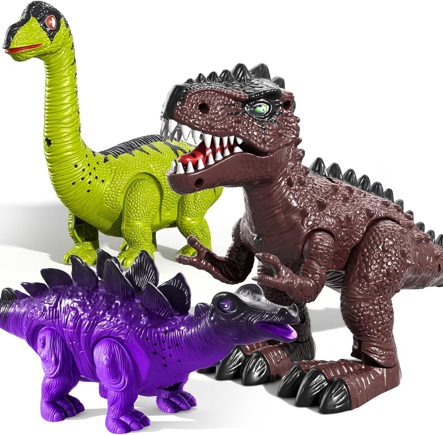 TEMI 3 Pack Electric Walking Dinosaur Toys with Roar Sounds and Lights, Realistic Robot T-rex for Toddler