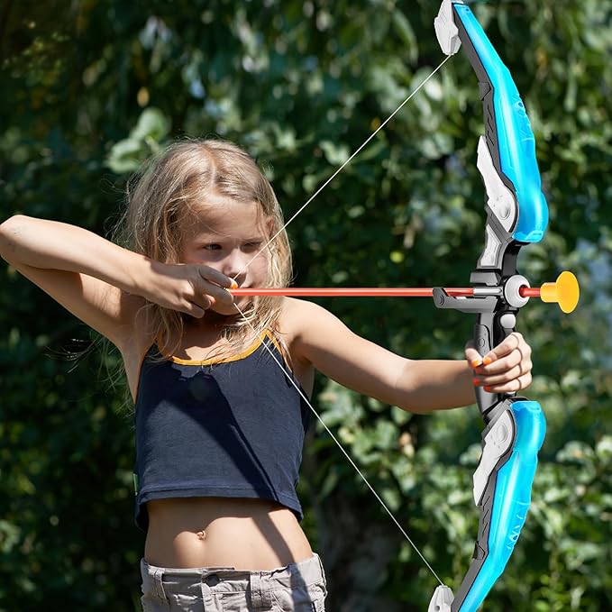 TEMI LED Bow and Arrow Set for Kids – 2 Bows, 20 Suction Arrows, Quivers & Targets – Light-Up Archery Toy for Boys & Girls Ages 3–12 – Outdoor Game