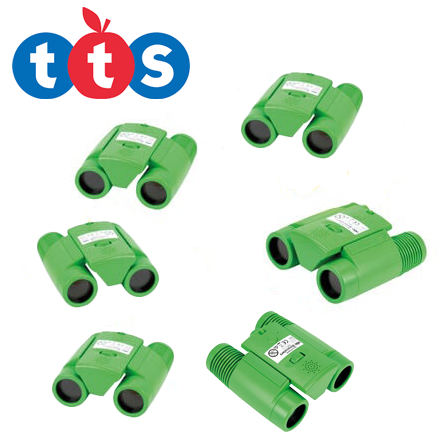 TTS See & Speak Recordable Binoculars 6-Pack – Green, 4x Magnification, 30s Voice Recorder, Ages 4–11 STEM learning