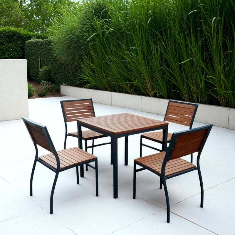 Premium 4 Seater Hardwood Outdoor Garden Patio Dining Set With Metal Frame – Square Table Stackable ChaIrs Brackenstyle Dorset