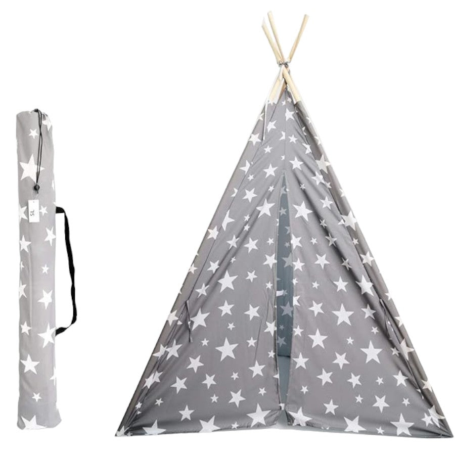 Grey White Stars 140cm Wooden Teepee Wigwam Triangle Play Tent