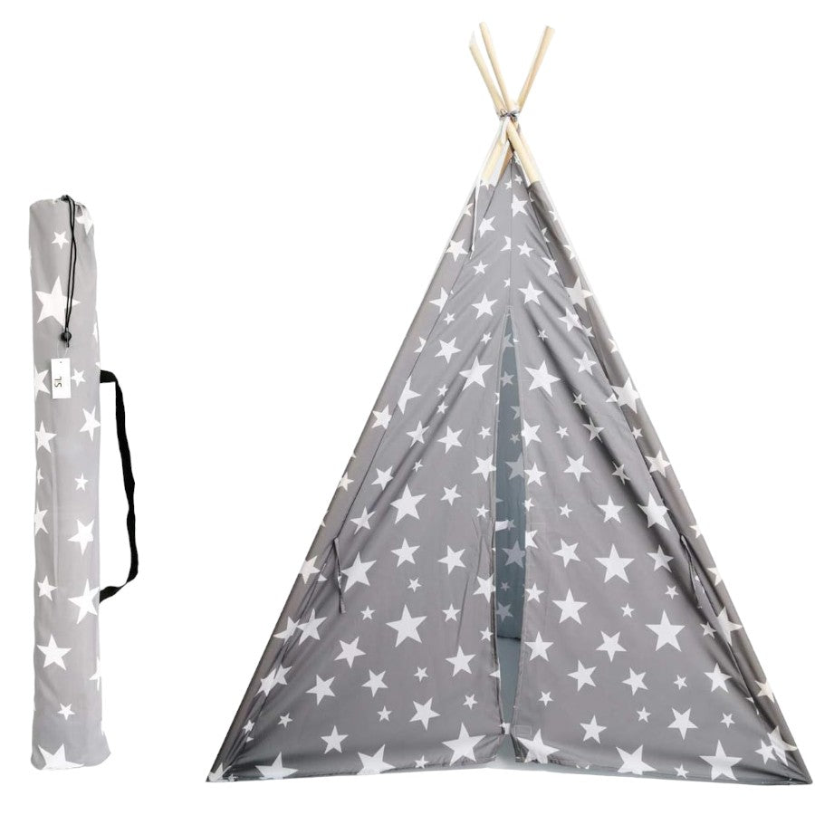 Grey White Stars 140cm Wooden Teepee Wigwam Triangle Play Tent