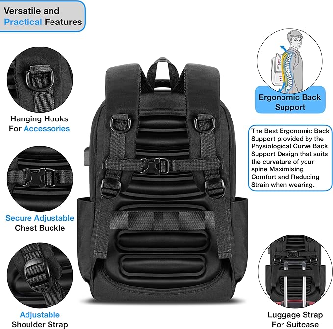 Urban4Design Laptop Backpack with USB Charging Port – 15.6 Inch, Travel, Work Rucksack for Men & Women, Water Resistant - Black