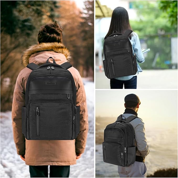 Urban4Design Laptop Backpack with USB Charging Port – 15.6 Inch, Travel, Work Rucksack for Men & Women, Water Resistant - Black
