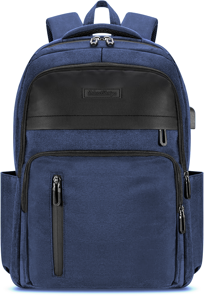 Urban4Design Laptop Backpack with USB Charging Port – 15.6 Inch, Travel, Work Rucksack for Men & Women, Water Resistant - Black