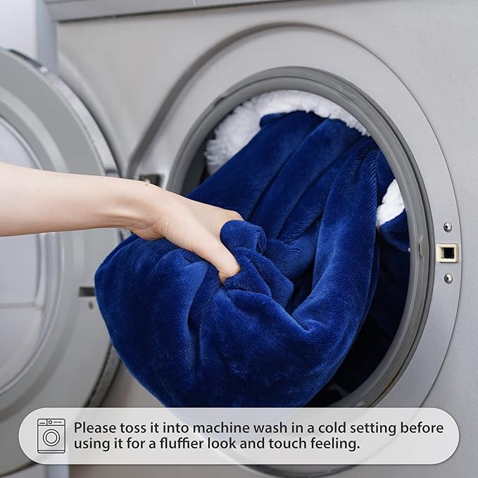 Winthome Queen Sized Blue Sherpa Fleece Throw Blanket (Blue, 228x228cm)