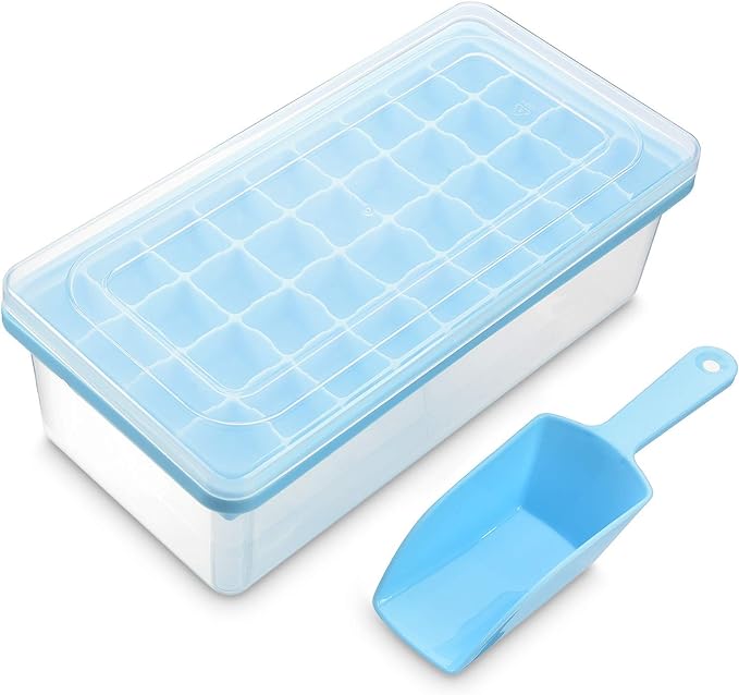 Yoove - Ice Cube Maker With Lid & Bin For Cocktails & Whisky BPA Free Silicone Container, Nugget Tray With Ladle