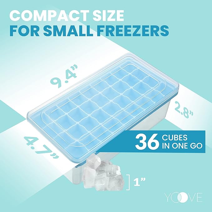 Yoove - Ice Cube Maker With Lid & Bin For Cocktails & Whisky BPA Free Silicone Container, Nugget Tray With Ladle