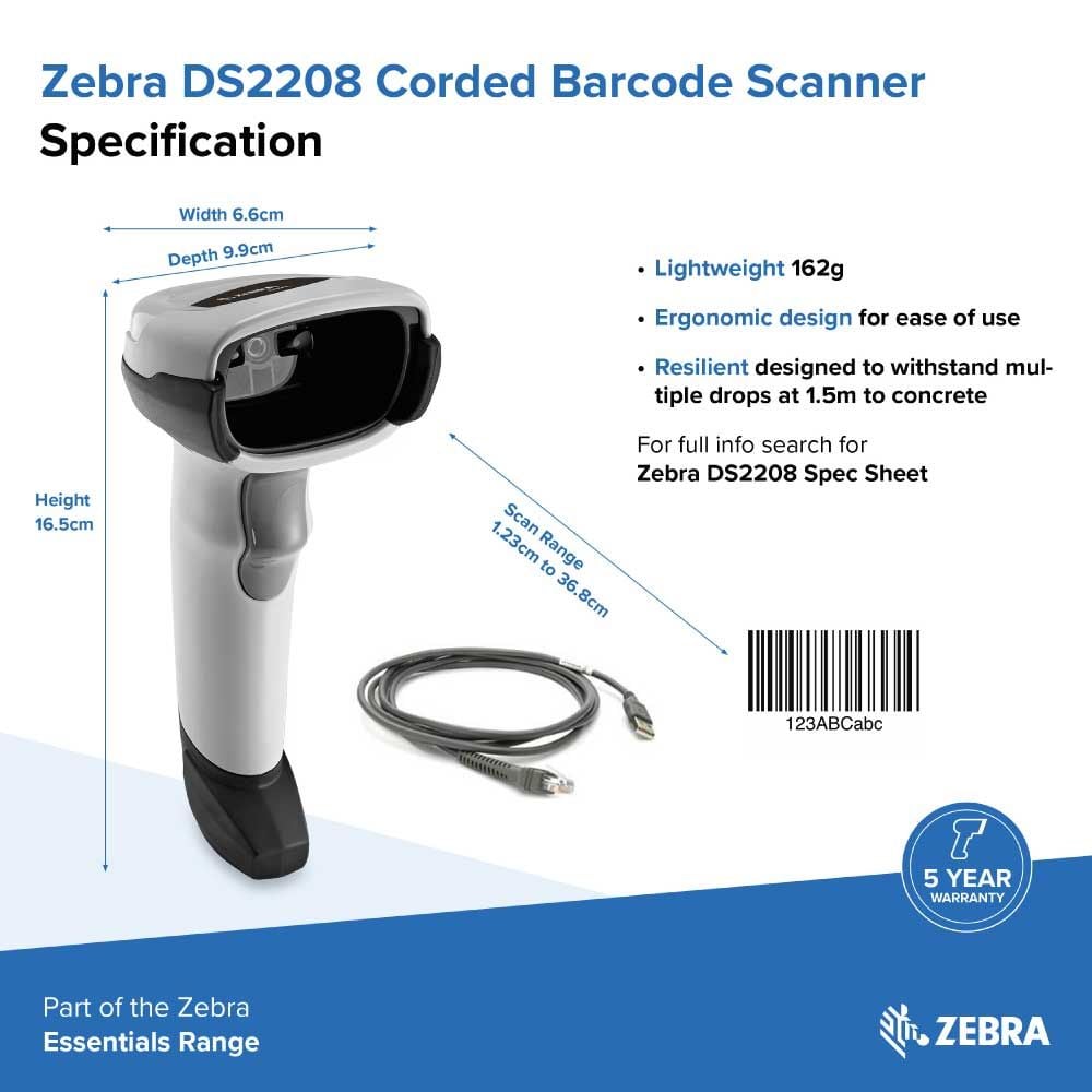 Zebra - DS2208-HC Corded 1D/2D Barcode Scanner