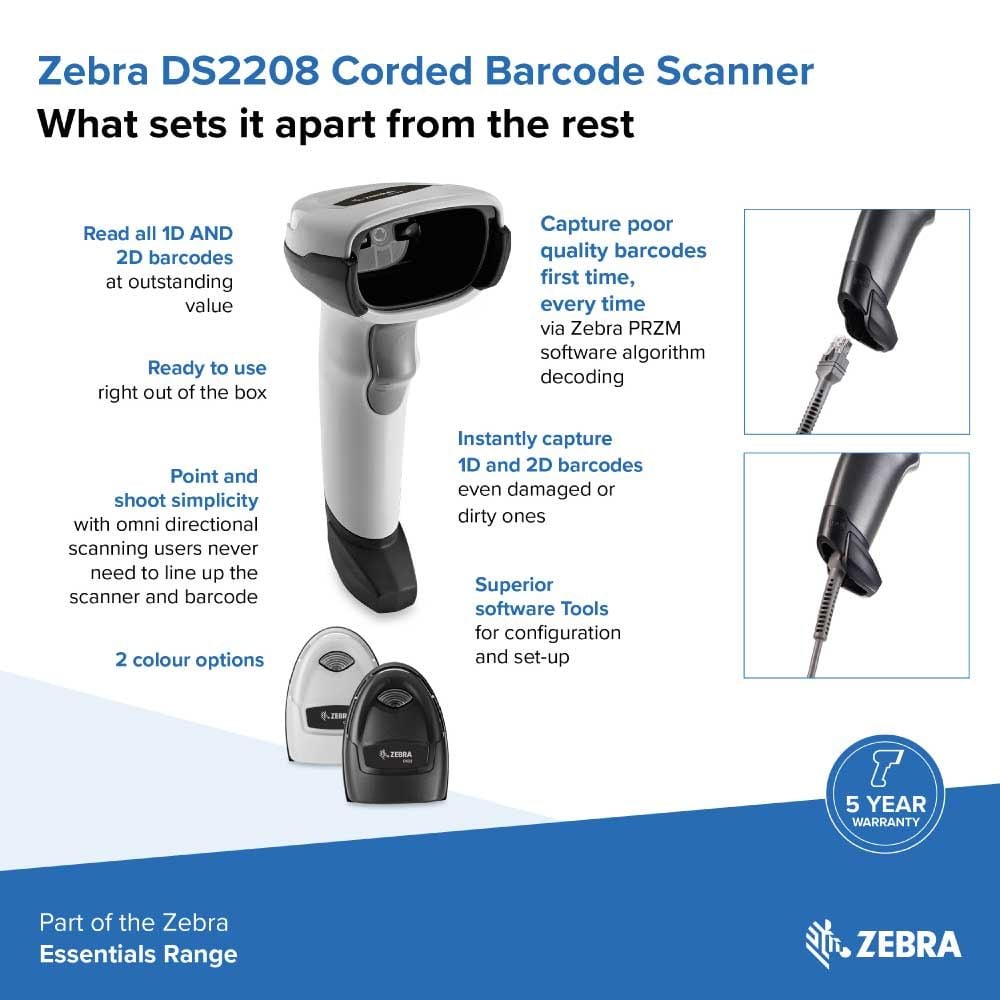 Zebra - DS2208-HC Corded 1D/2D Barcode Scanner