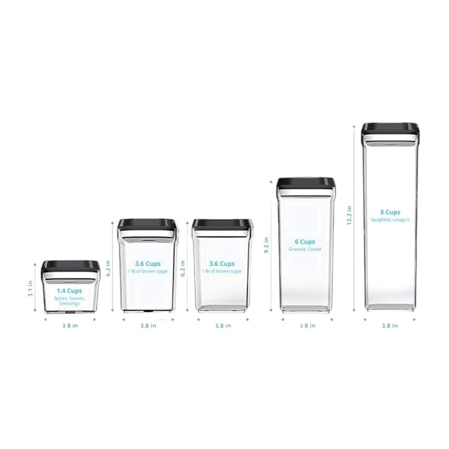 Zeppoli Airtight Food Storage Containers - BPA-Free Clear Plastic with Black Lids - Set 5 Piece