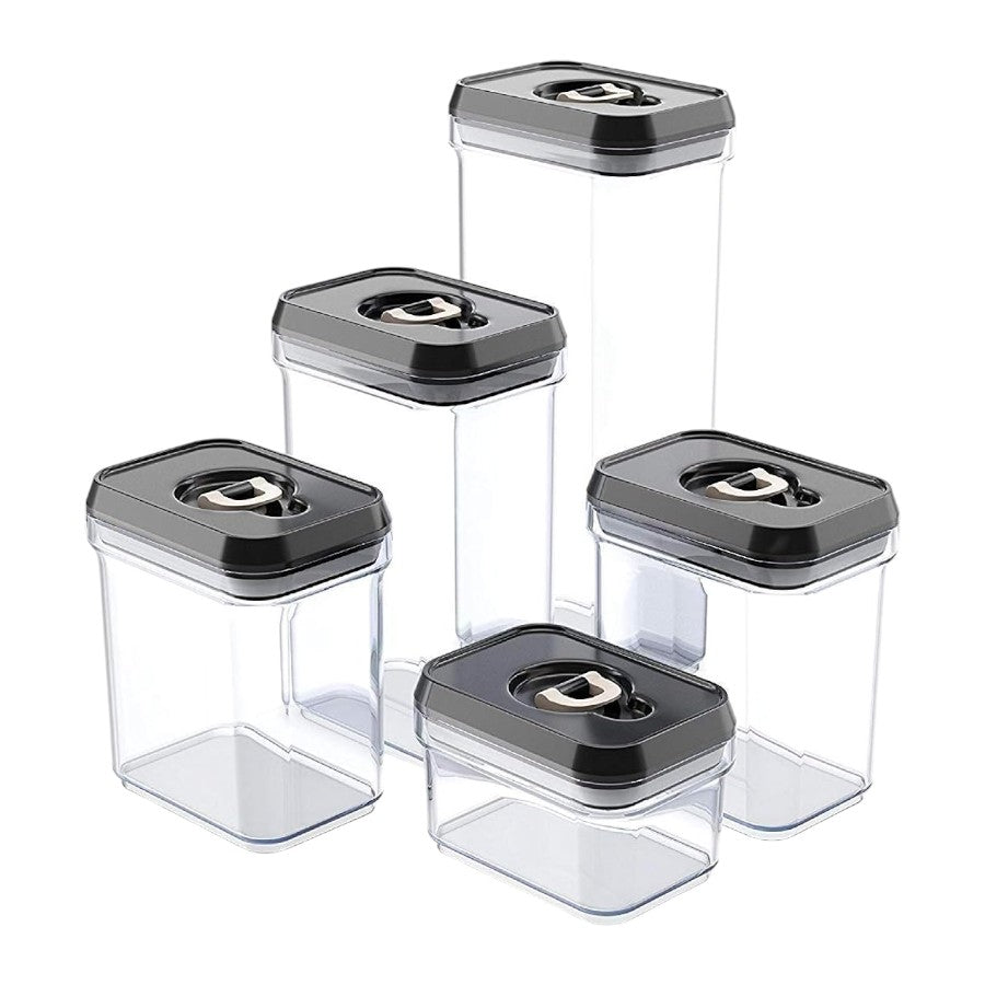 Zeppoli Airtight Food Storage Containers - BPA-Free Clear Plastic with Black Lids - Set 5 Piece