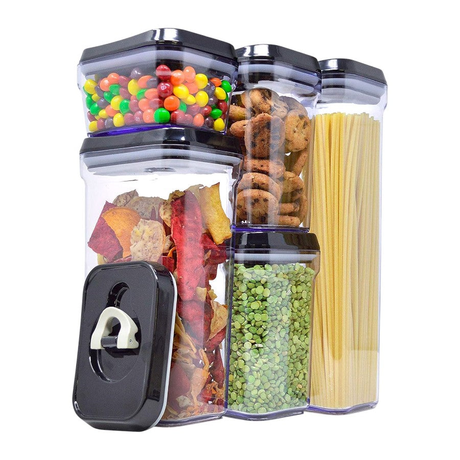 Zeppoli Airtight Food Storage Containers - BPA-Free Clear Plastic with Black Lids - Set 5 Piece
