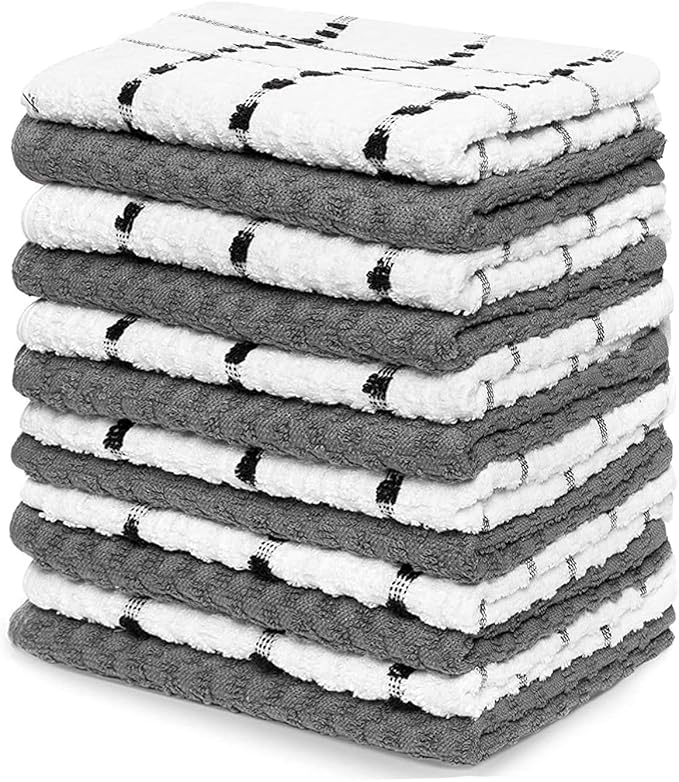 Zeppoli Kitchen Towels 12 Pack 38 x 63.5cm - 100% Cotton Dobby Weave Dish Towels & Cleaning