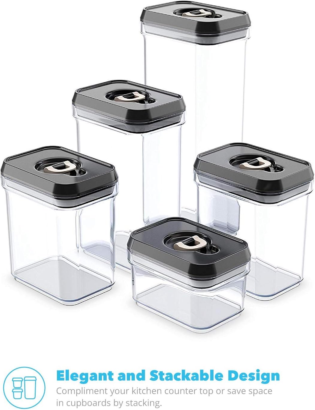 Zeppoli Airtight Food Storage Containers - BPA-Free Clear Plastic with Black Lids - Set 5 Piece
