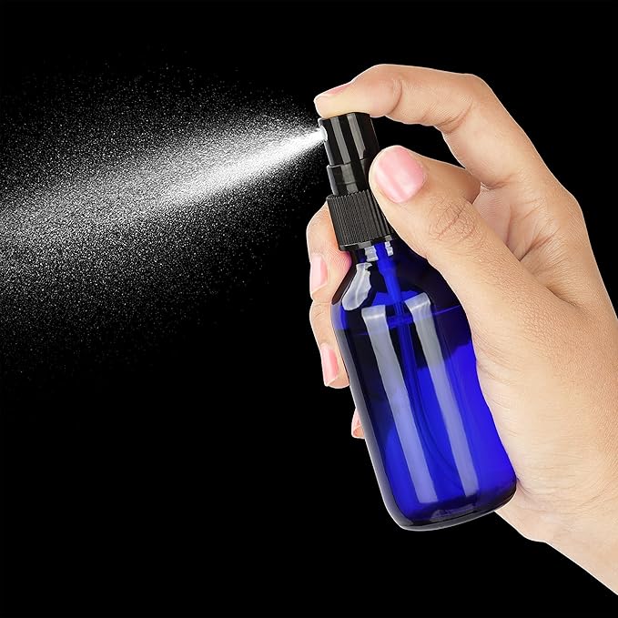 Vivaplex - 12 x Blue 60ml Glass Bottles With Black Fine Mist Sprayers & Lids - 12 Pack