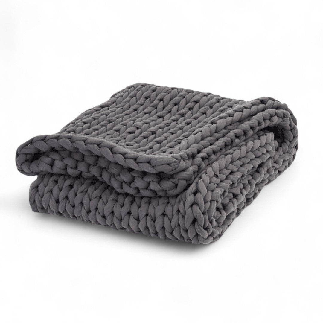 Remy Sleep Weighted Blanket 6 KG Charcoal Grey - The Lounger 100 x 150 cm | Chunky Knit 100% Cotton