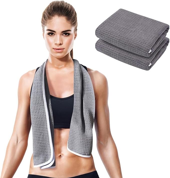 2 Pack Grey Fast Drying Super Absorbent Towels Gym Towels, Sports, Yoga, Travel