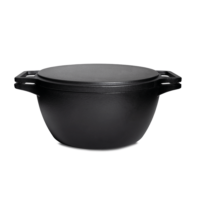 CrushGrind® 4-in-1 Cast Iron Dutch Oven 6.5L – Casserole / Grill Pan, Bread Dome & Pizza Stone in One