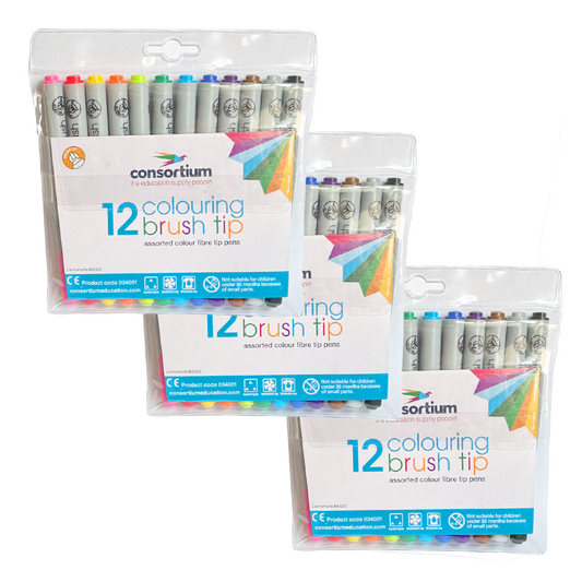 3 Packs of 12 Premium Assorted Colour Fibre Tip Pens