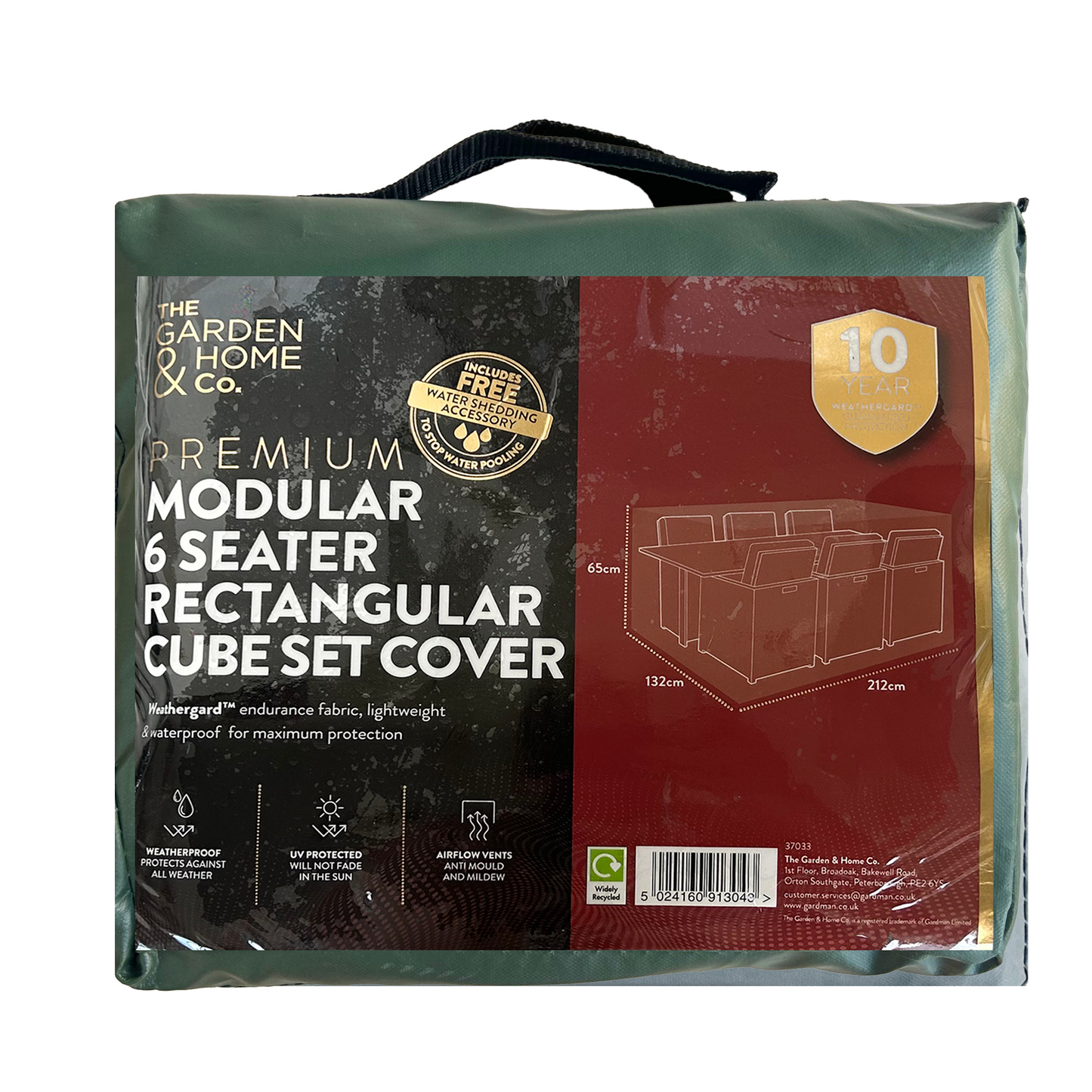 Garden & Home Co Premium Modular 6 Seater Rectangular Cube Set Cover 212 x 132 x 65cm - Green