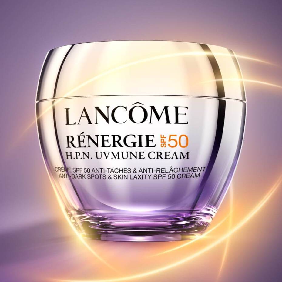 Lancôme Rénergie anti-aging SPF50 UV cream with colourful graphics