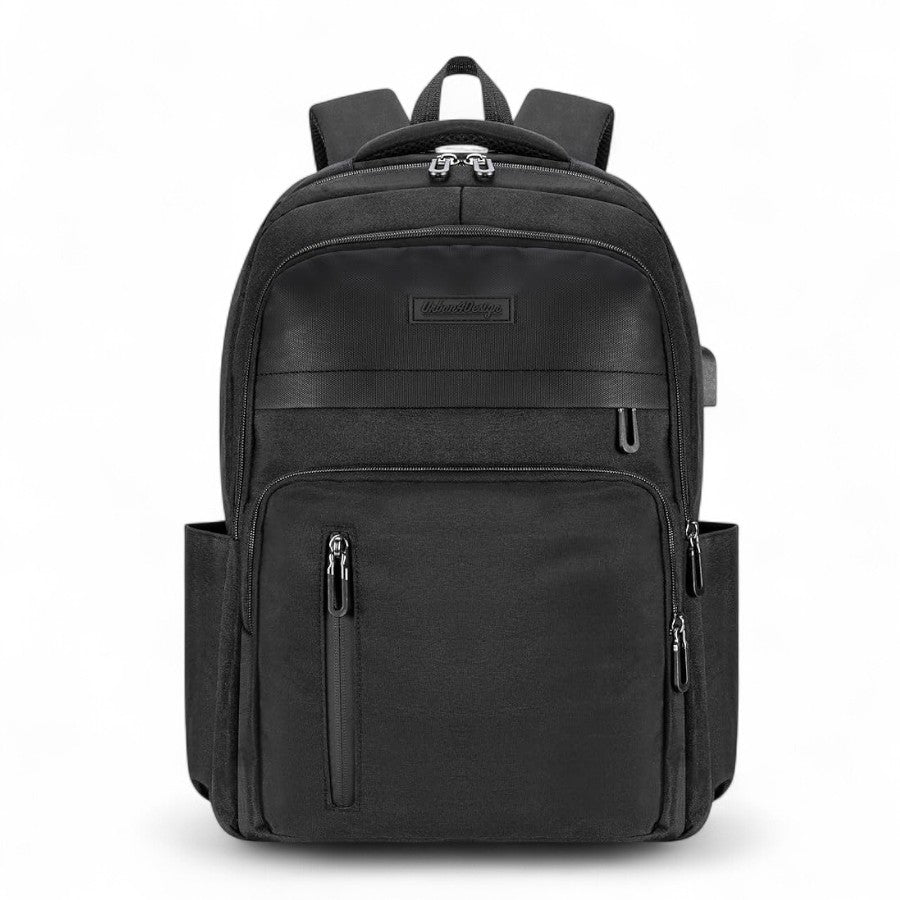 Urban4Design Laptop Backpack with USB Charging Port – 15.6 Inch, Travel, Work Rucksack for Men & Women, Water Resistant - Black