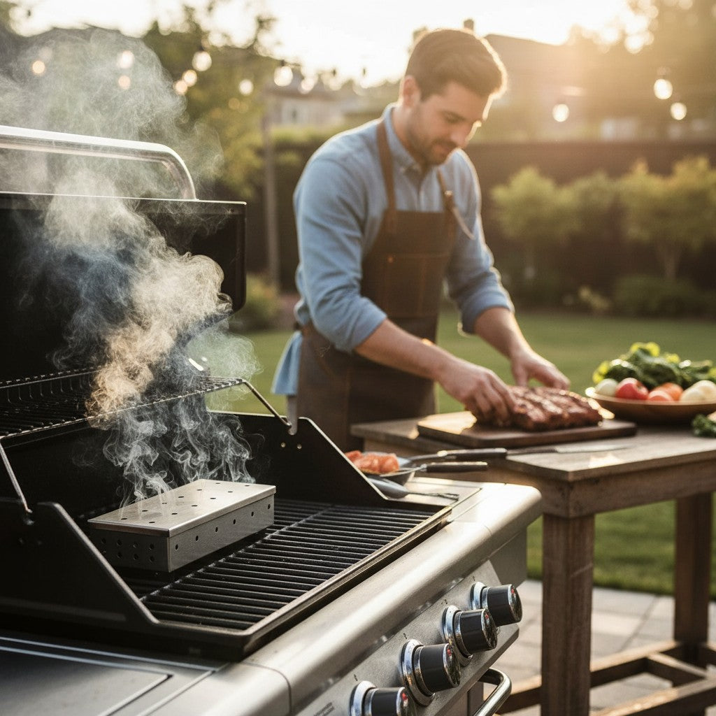 GoodHome BBQ Smoker Box Stainless Steel 22cm for Gas & Charcoal Barbecues