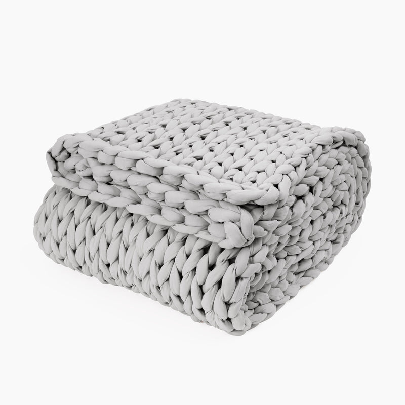 Remy Sleep Weighted Blanket 8kg Cloudy Grey – The Lounger 120x180cm, Chunky Knit 100% Cotton