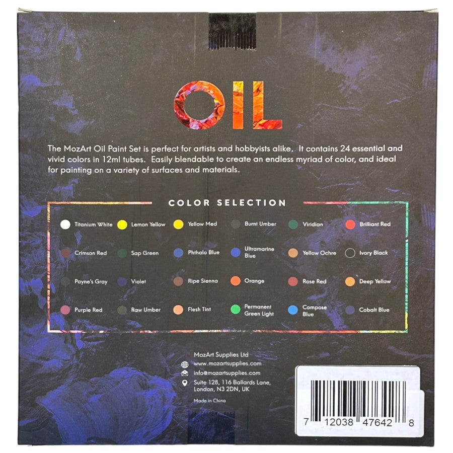 MozArt - Oil Paint Set – 24 x 12 ml Oil Based Paints
